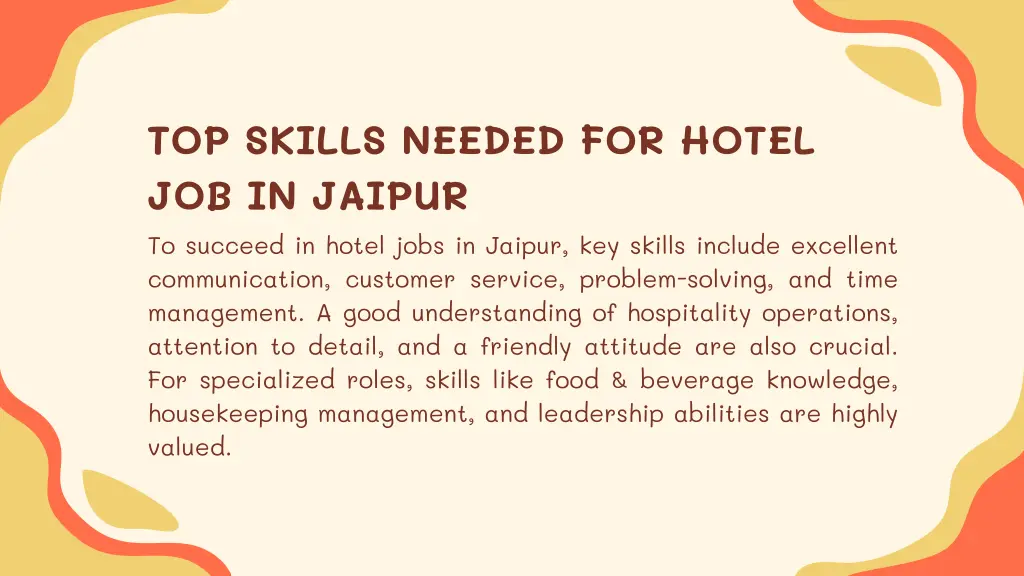 top skills needed for hotel job in jaipur