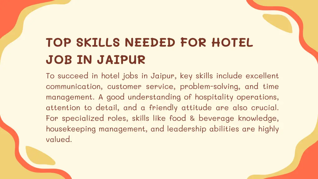 top skills needed for hotel job in jaipur