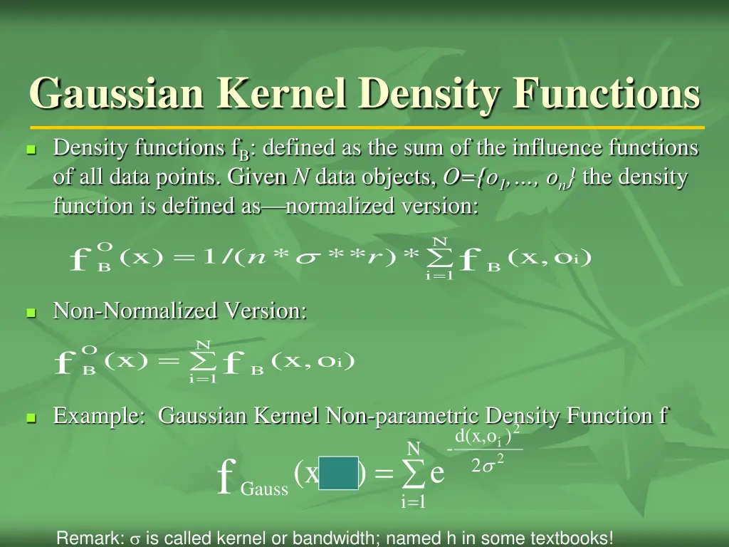 gaussian kernel density functions