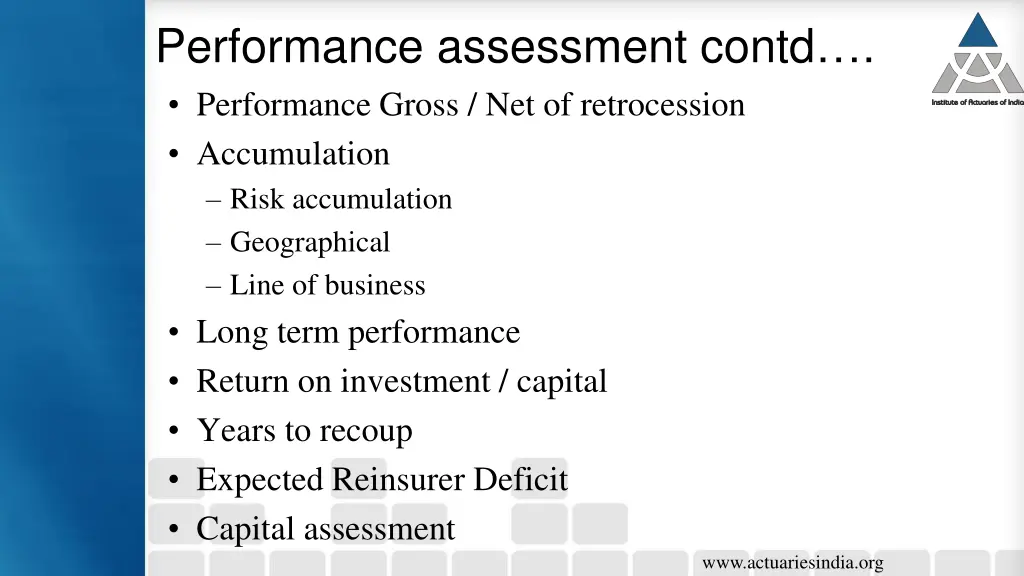 performance assessment contd performance gross