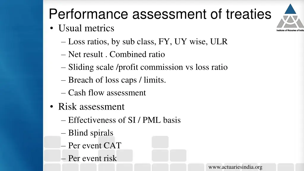 performance assessment of treaties usual metrics