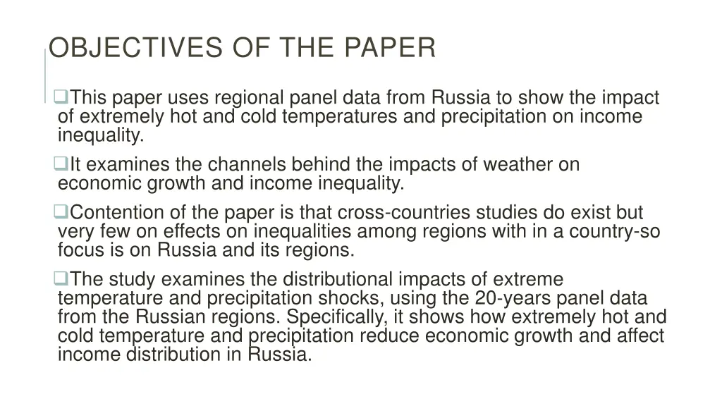 objectives of the paper