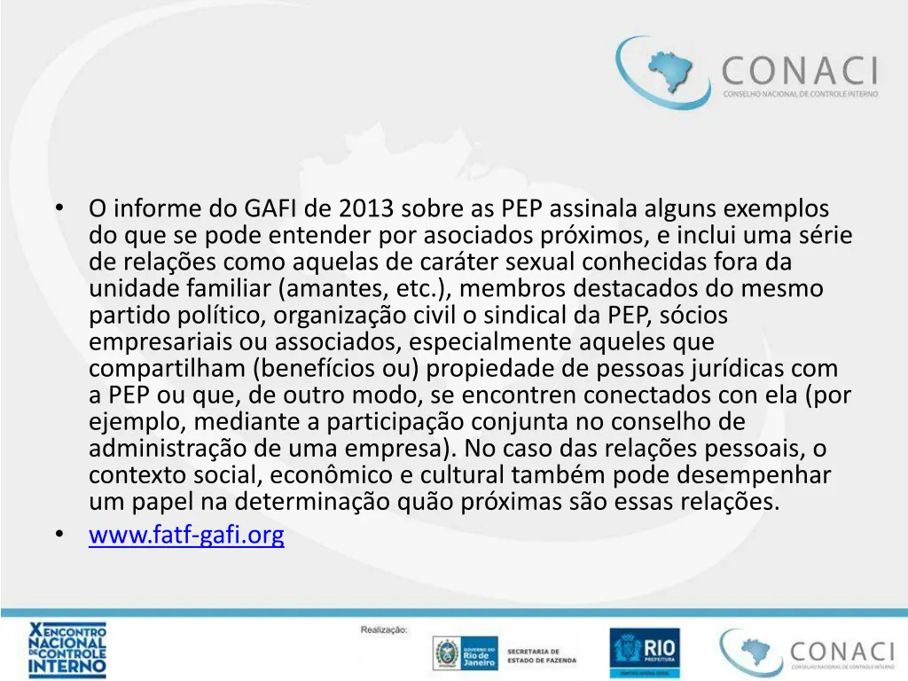 o informe do gafi de 2013 sobre as pep assinala