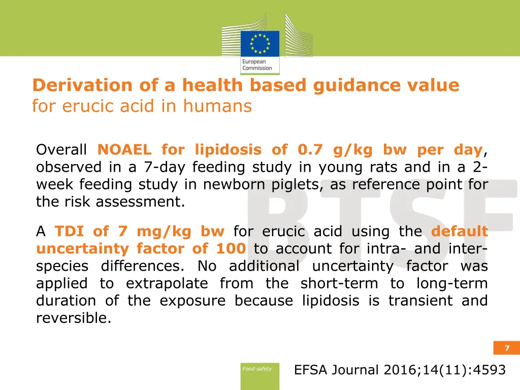 derivation of a health based guidance value