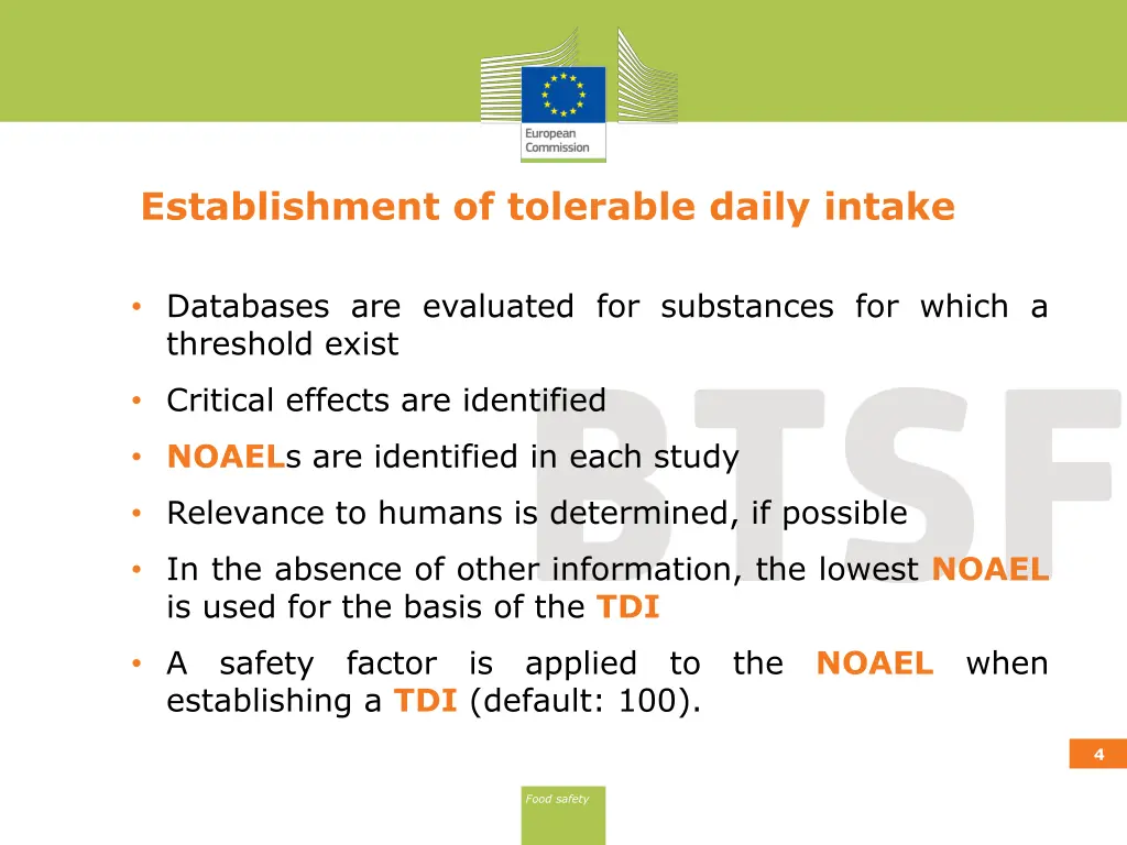 establishment of tolerable daily intake