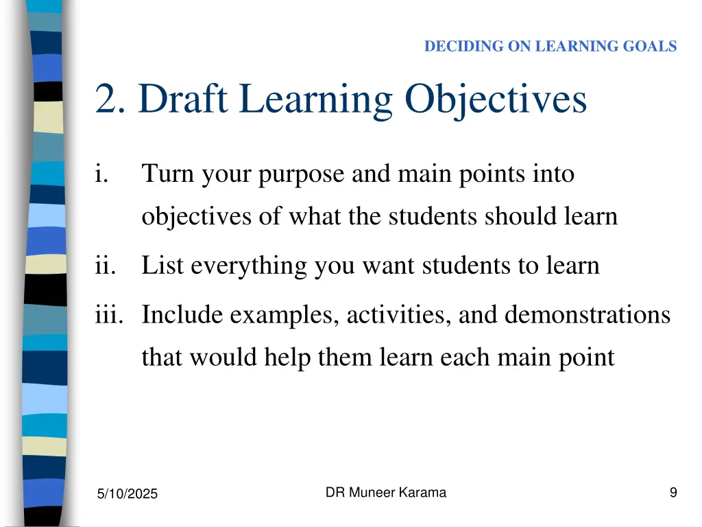 deciding on learning goals 1