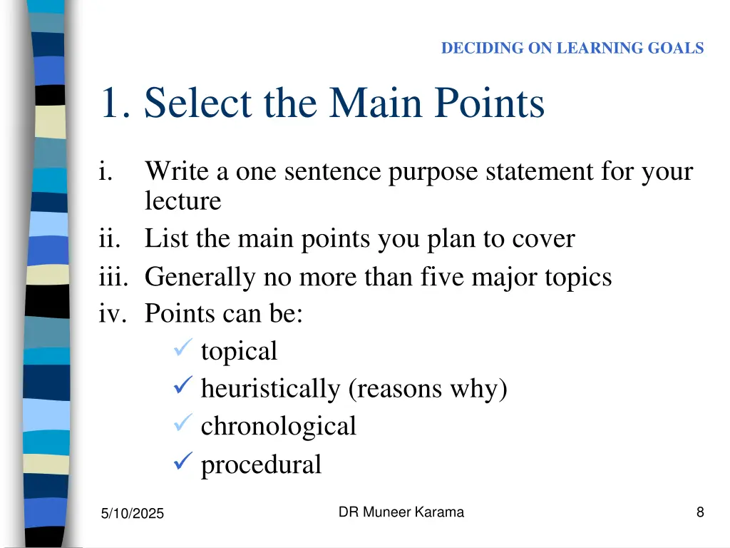 deciding on learning goals