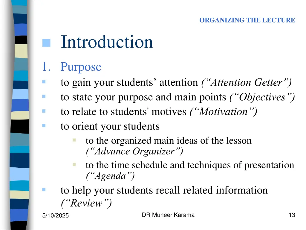 organizing the lecture