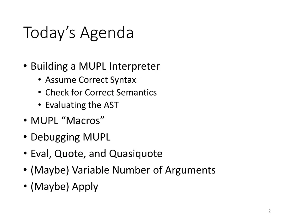 today s agenda
