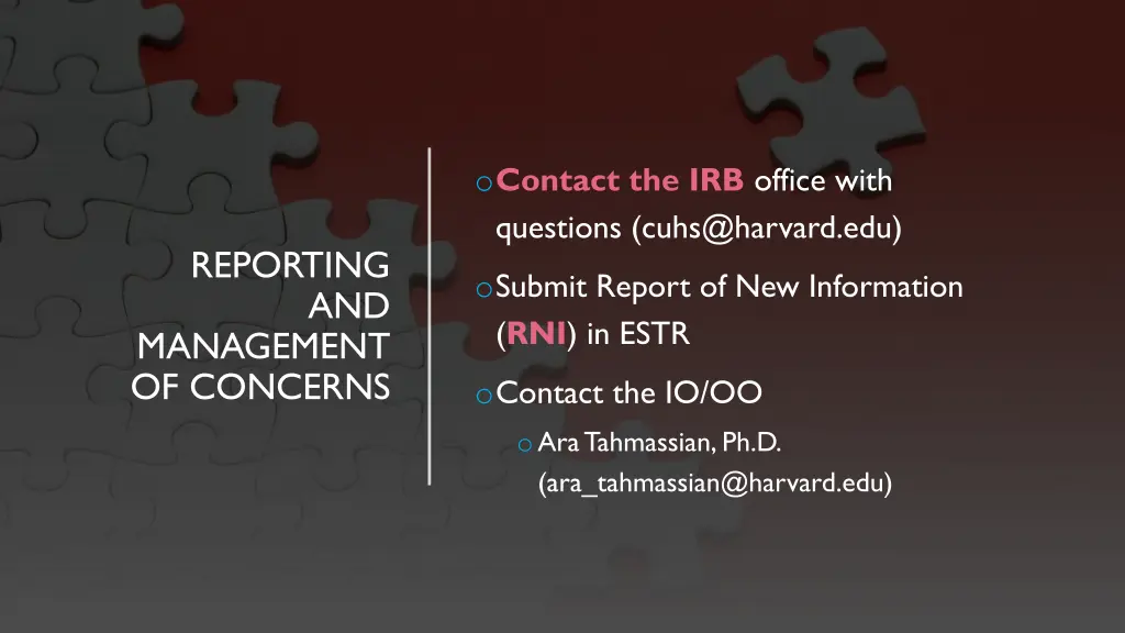o contact the irb office with questions