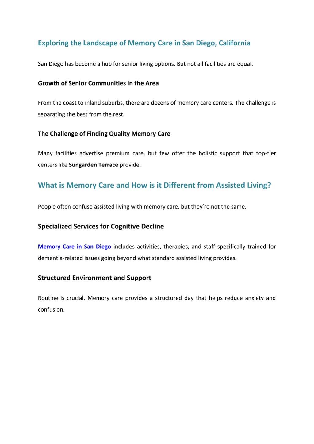 exploring the landscape of memory care