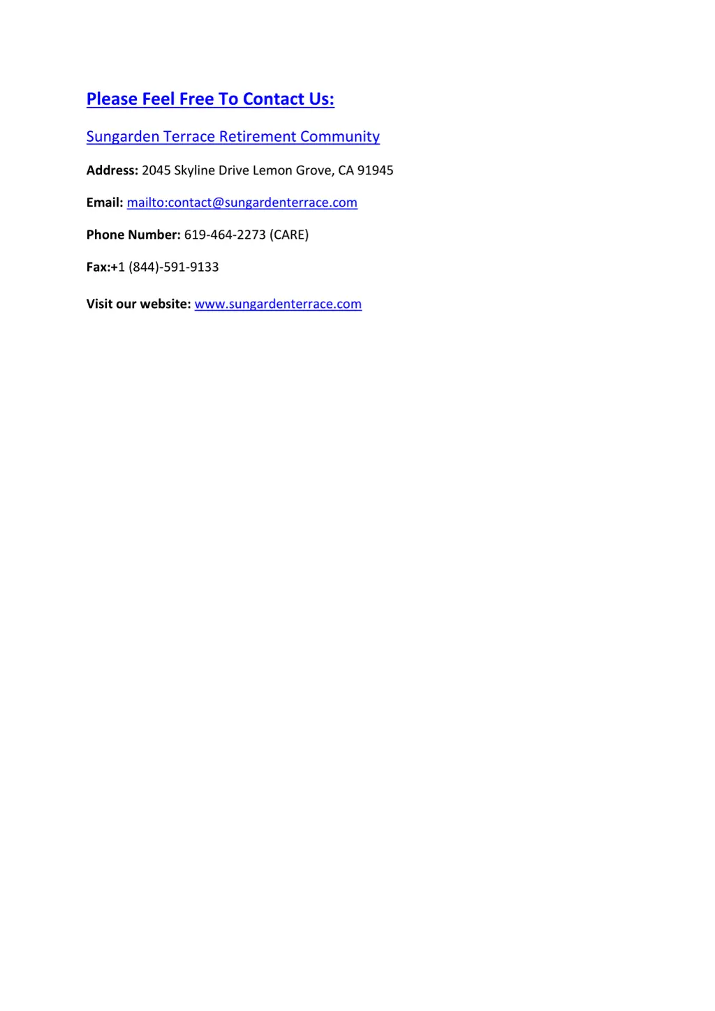 please feel free to contact us