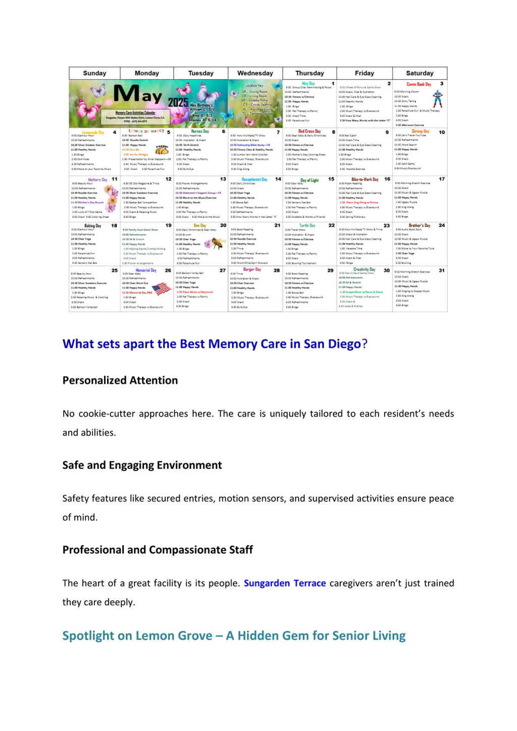 what sets apart the best memory care in san diego