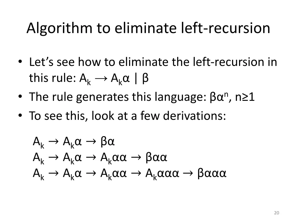algorithm to eliminate left recursion