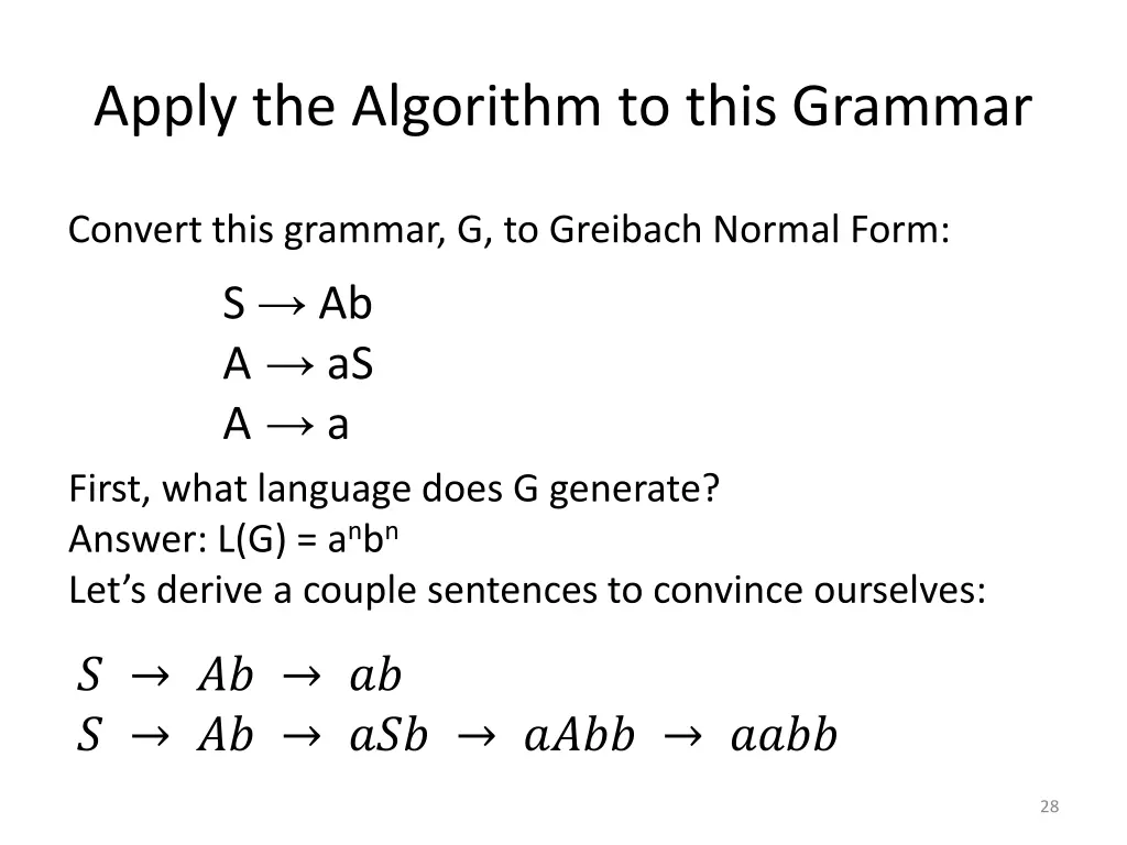 apply the algorithm to this grammar