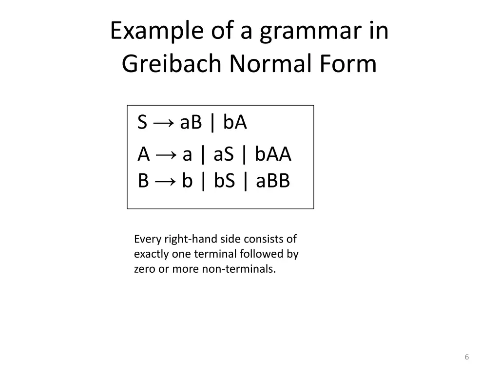 example of a grammar in greibach normal form