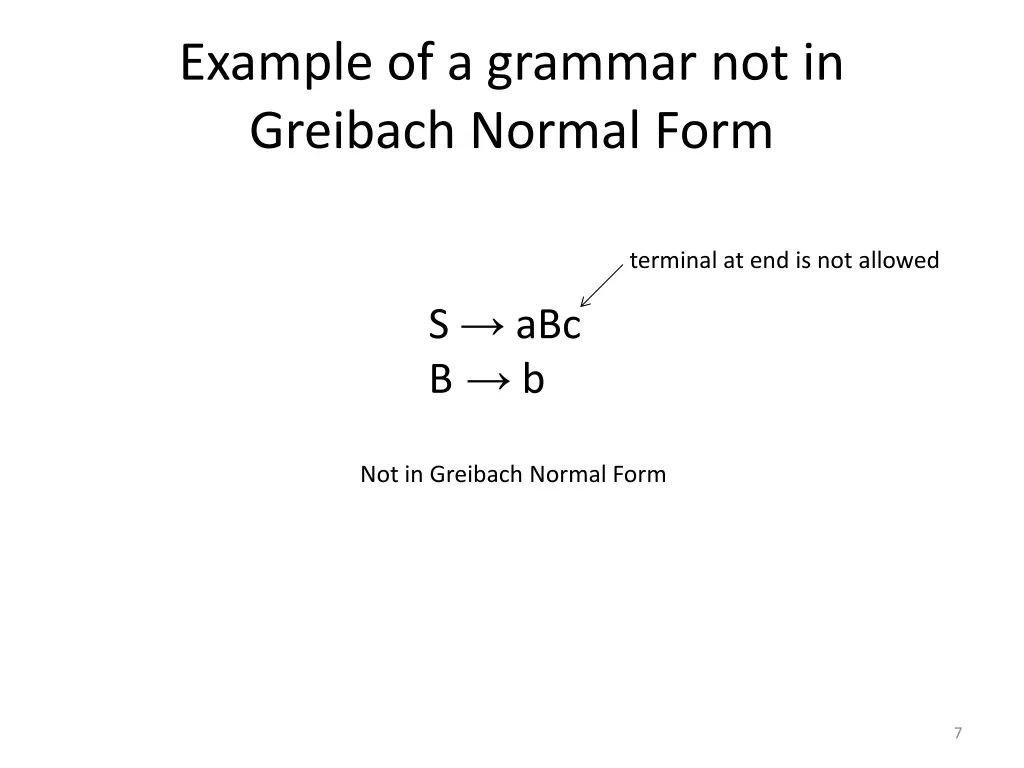 example of a grammar not in greibach normal form