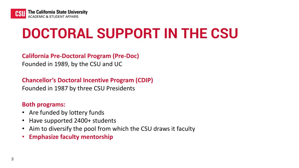 doctoral support in the csu