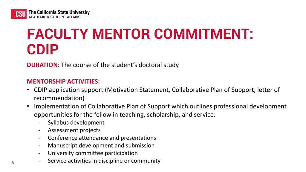 faculty mentor commitment cdip