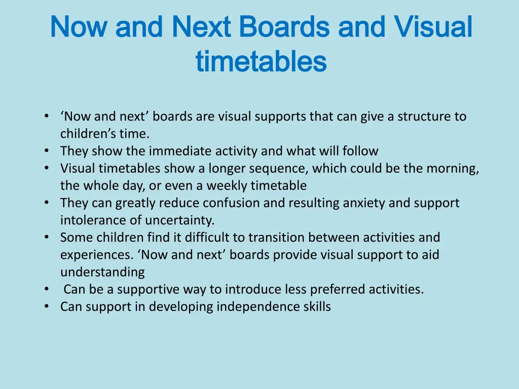 now and next boards and visual now and next