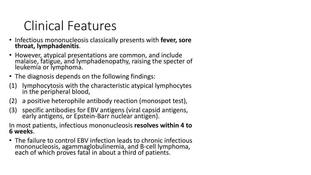 clinical features infectious mononucleosis