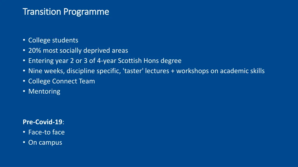 transition programme transition programme