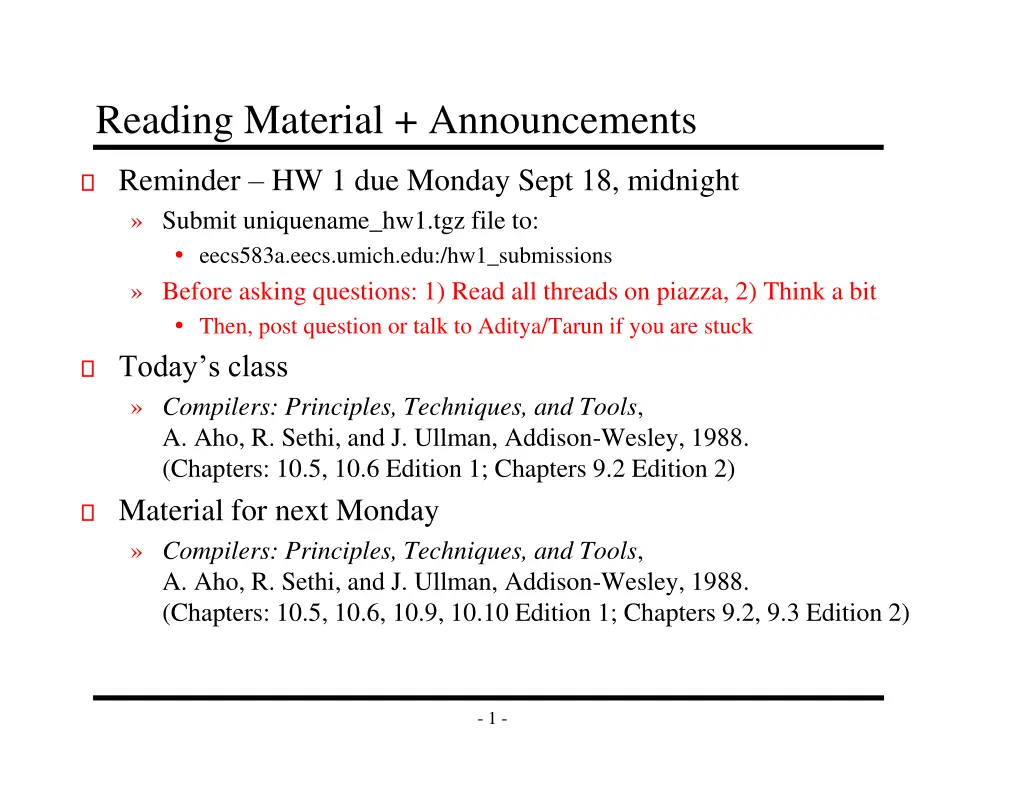 reading material announcements