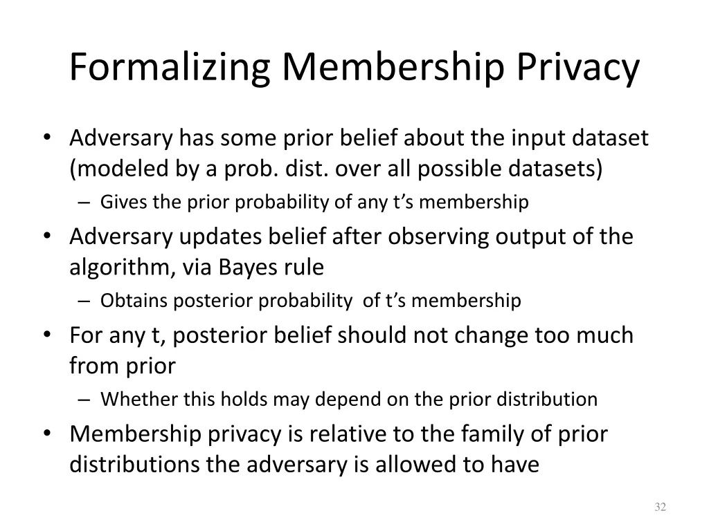 formalizing membership privacy