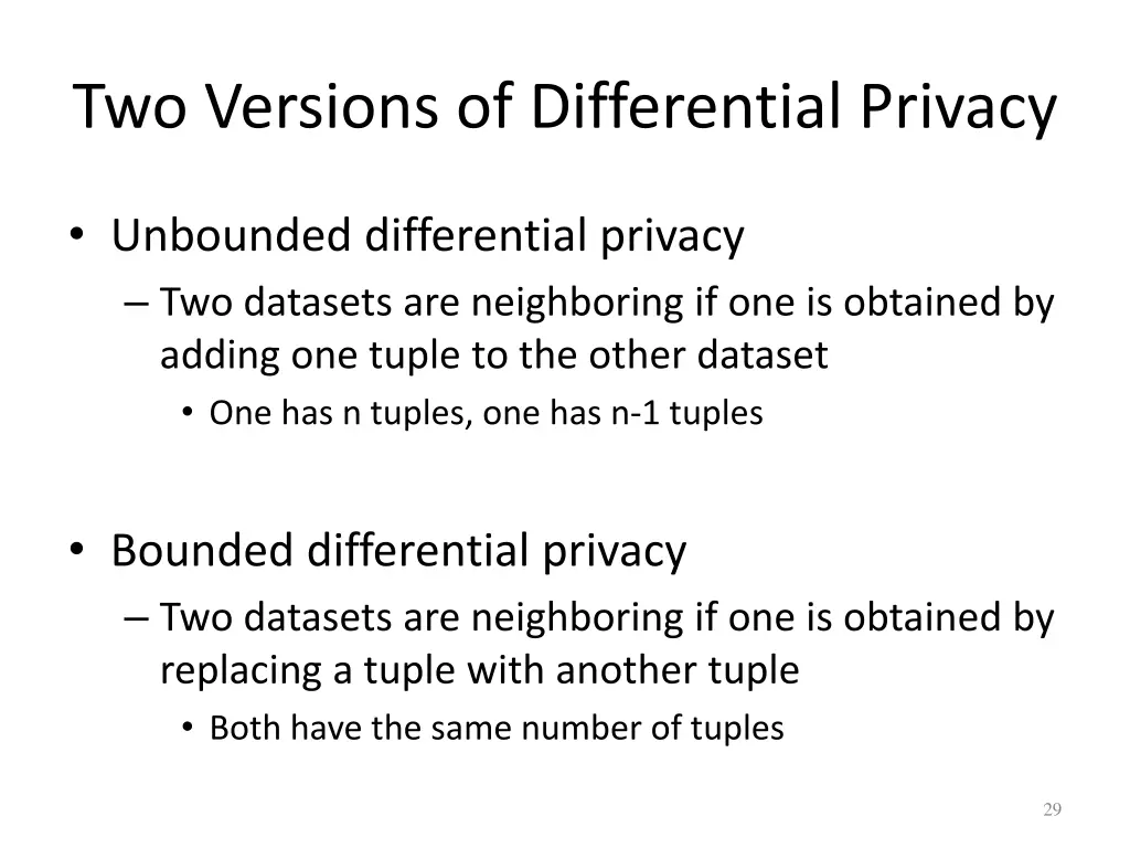 two versions of differential privacy