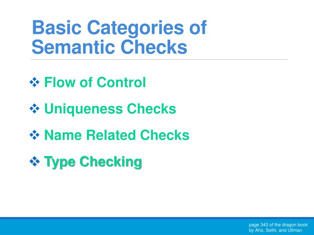 basic categories of semantic checks
