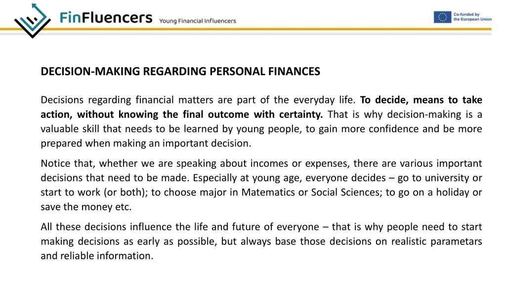 decision making regarding personal finances