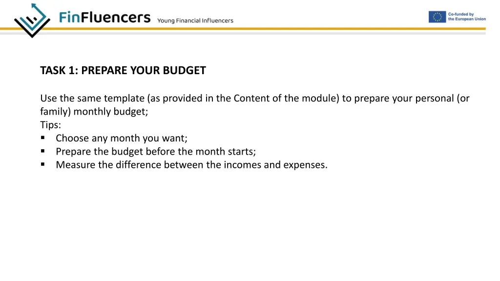 task 1 prepare your budget