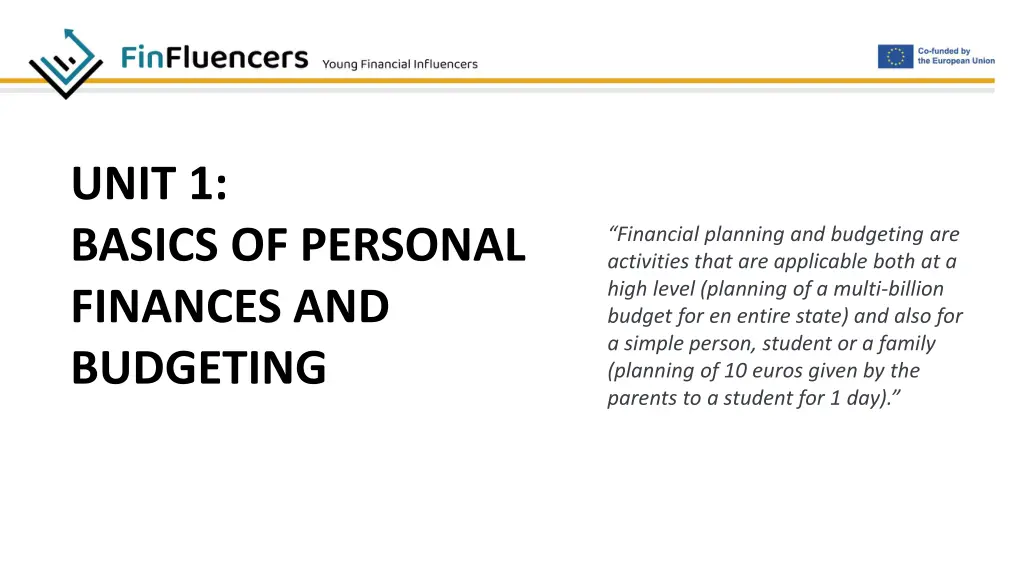 unit 1 basics of personal finances and budgeting