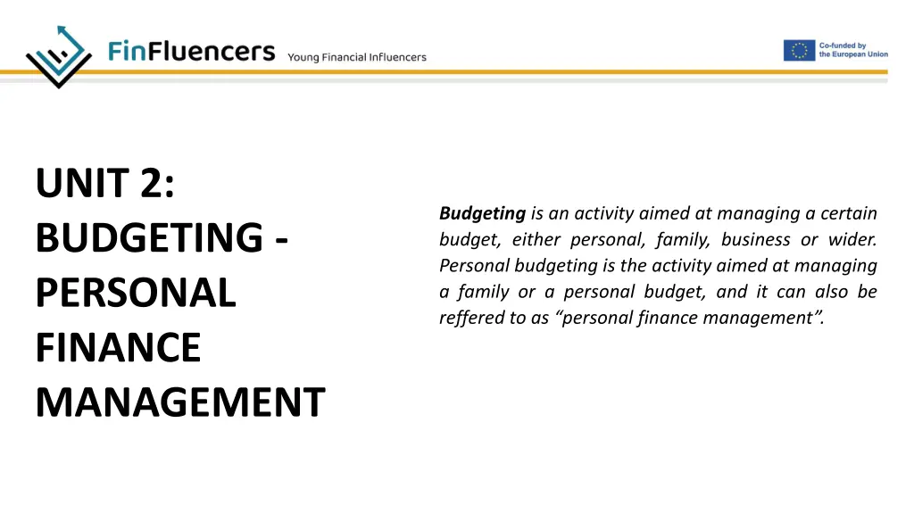 unit 2 budgeting personal finance management