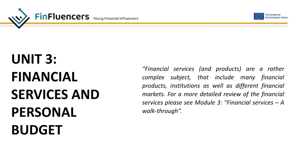 unit 3 financial services and personal budget