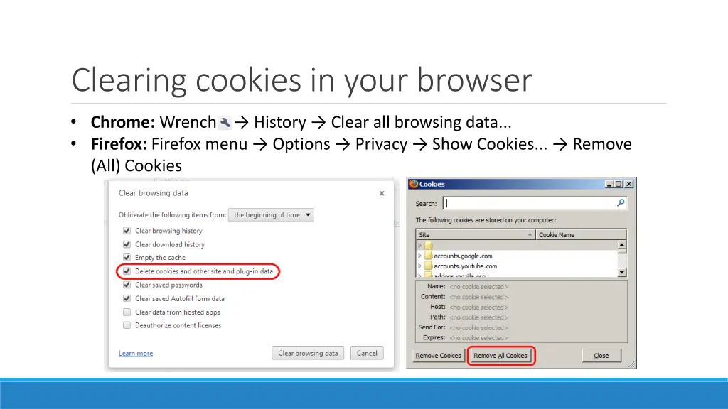 clearing cookies in your browser
