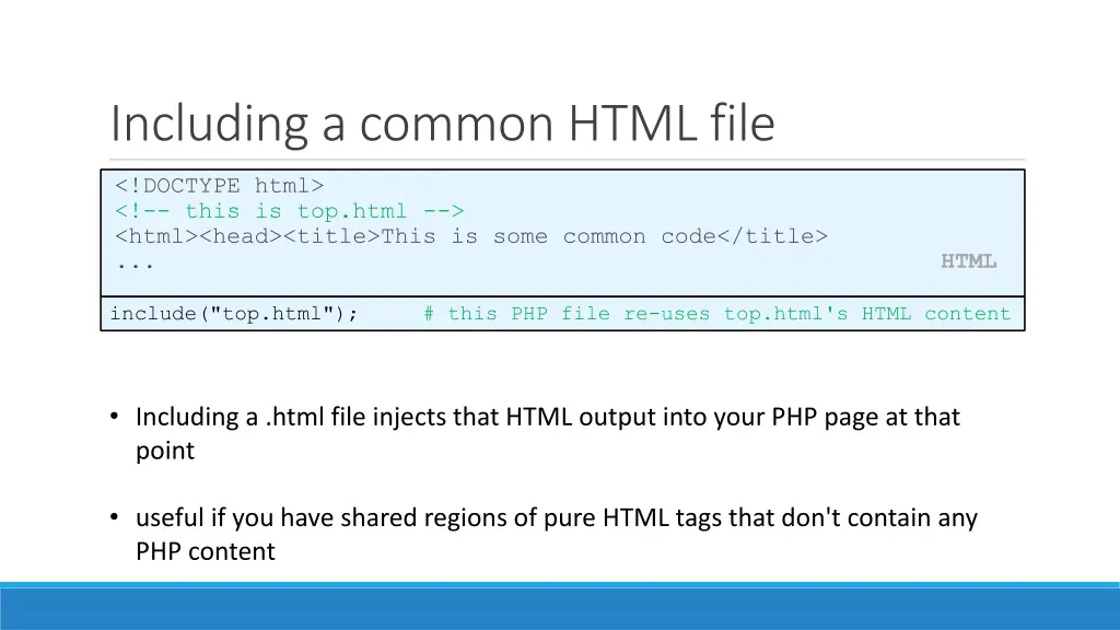 including a common html file