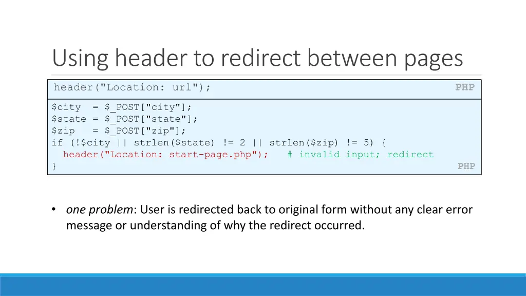 using header to redirect between pages