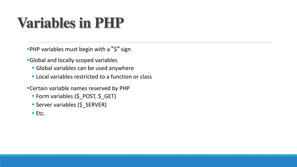 variables in php