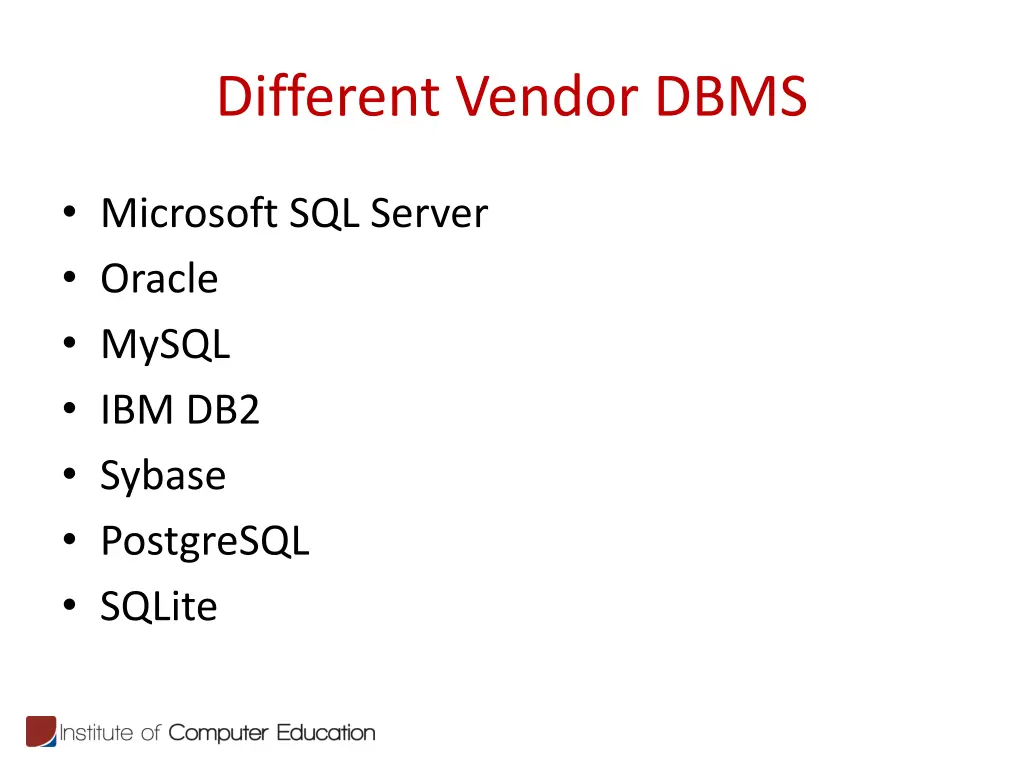 different vendor dbms