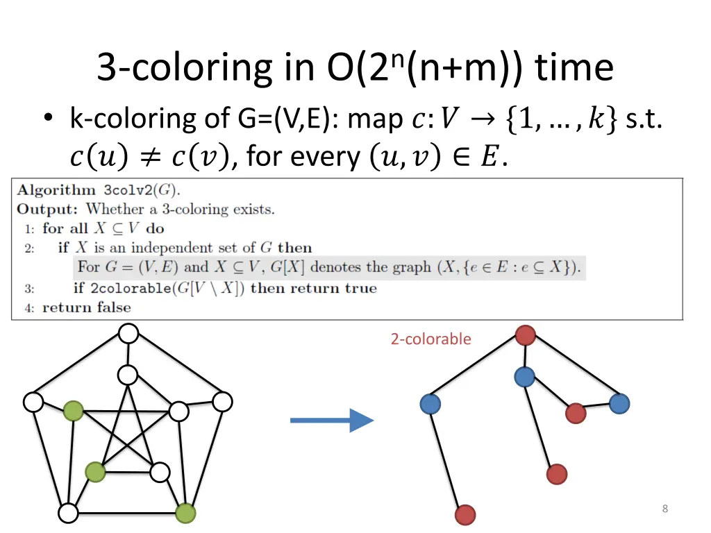3 coloring in o 2 n n m time k coloring 2