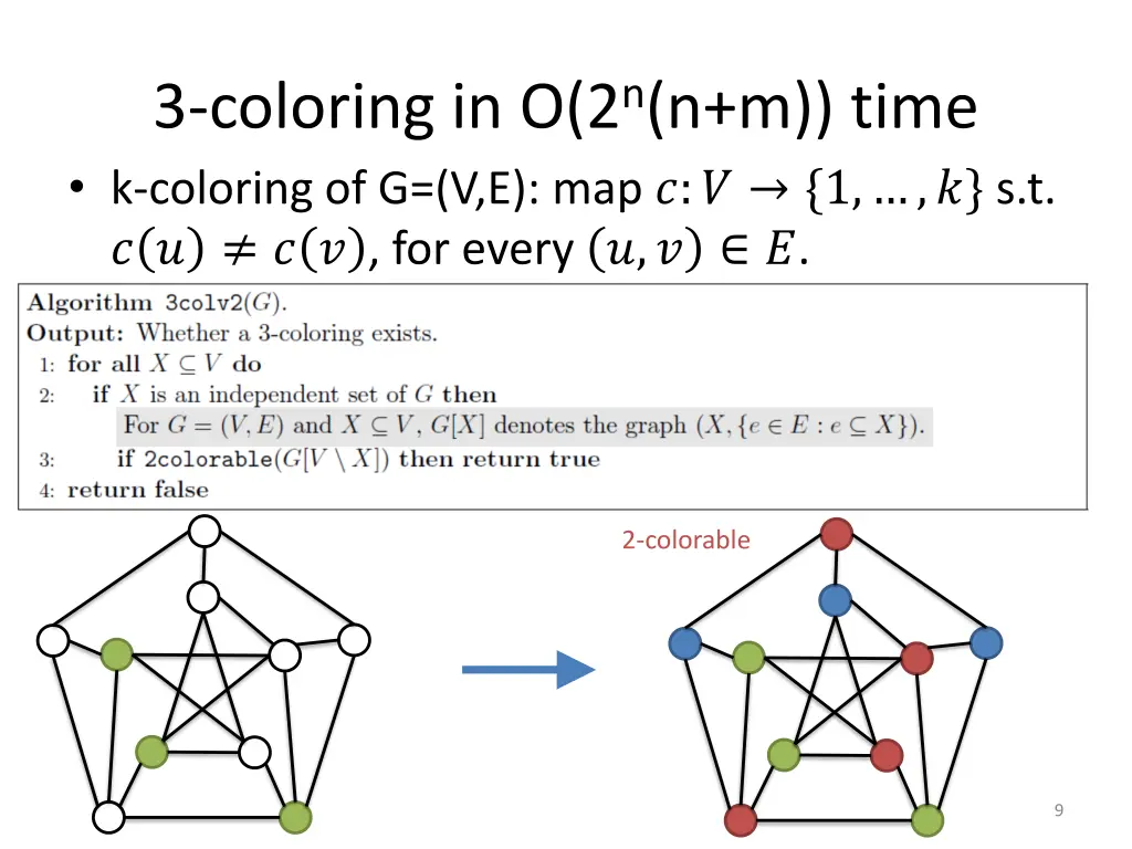 3 coloring in o 2 n n m time k coloring 3