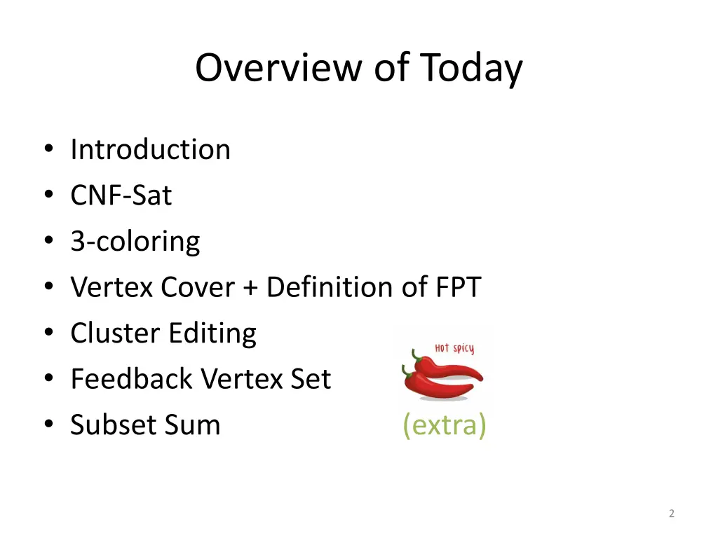 overview of today