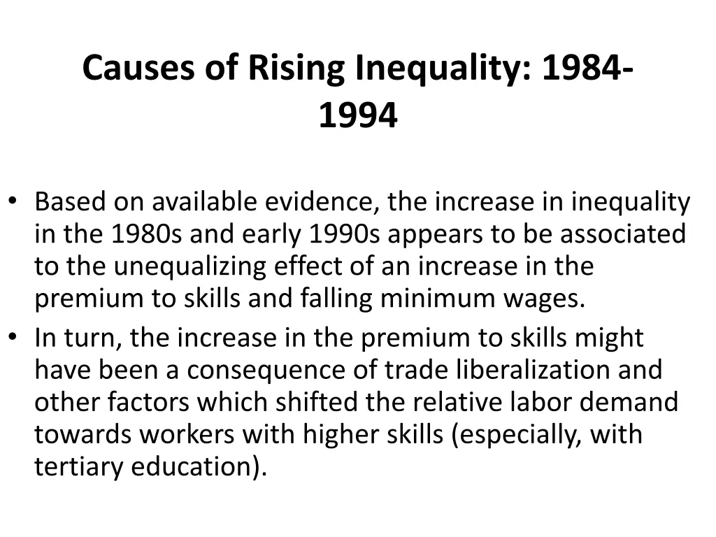 causes of rising inequality 1984 1994