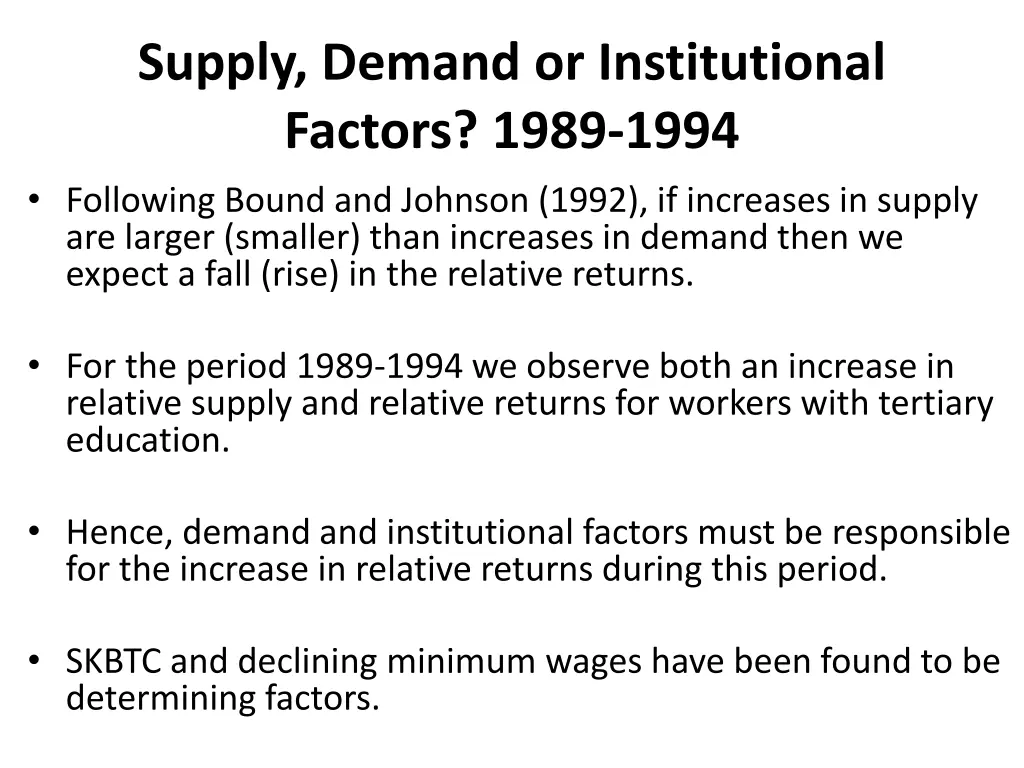 supply demand or institutional factors 1989 1994