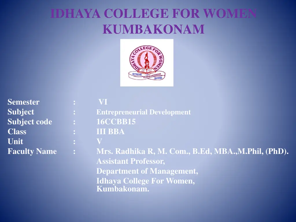 idhaya college for women kumbakonam