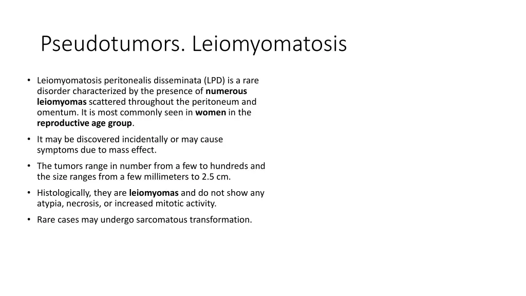 pseudotumors leiomyomatosis