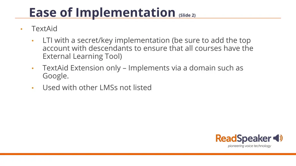 ease of implementation slide 2 textaid lti with