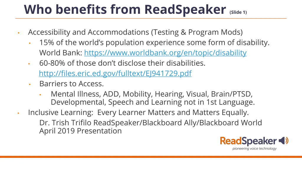 who benefits from readspeaker slide 1