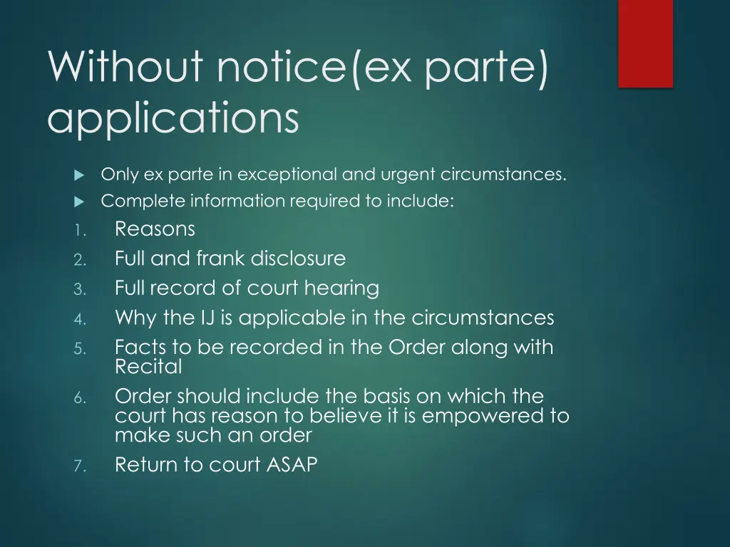 without notice ex parte applications